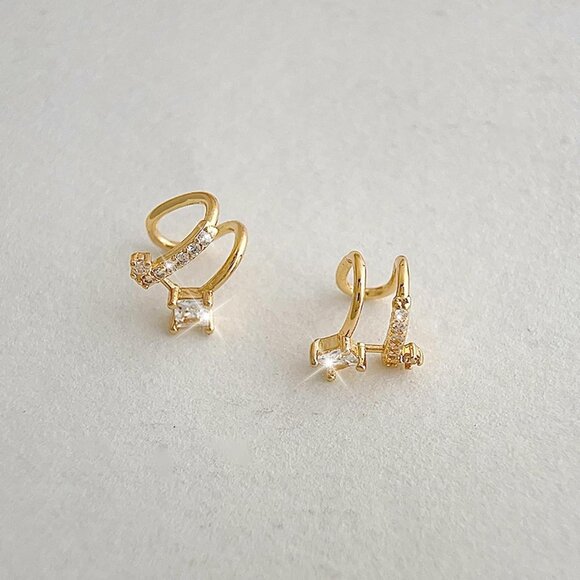 Pair Gold Non Piercing Rhinestone Star Clip on Earring Cartilage Jewelryt Gift - Picture 7 of 7